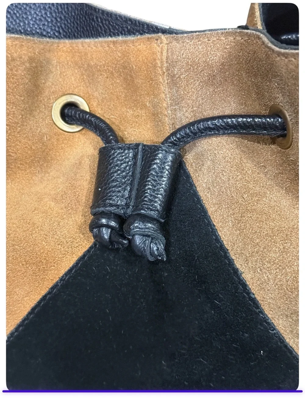 Free People Suede Patchwork Drawstring Hobo Bag Tan Black Boho